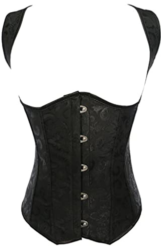 YCHUCH Corsé steampunk de acero para mujer, corsé debajo del busto, con cordones en la cintura, corsé debajo del busto, Negro, M
