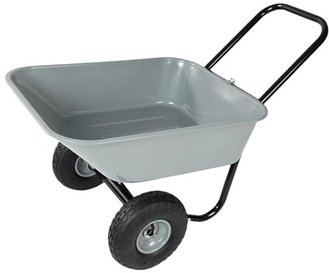 Two-Wheeled Garden Cart with 10-Inch Pneumatic Wheels, Heavy-Duty Wheelbarrow with Quick-Release Design, Gray (Gray)