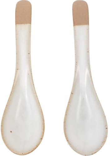 NUOBESTY Cucchiai da Zuppa in Ceramica Giapponese 2 Pezzi Antiscivolo Base Piatta Palette Multiuso per Dessert Ramen e Caffè Utensili Eleganti per Ristorazione e Buffet