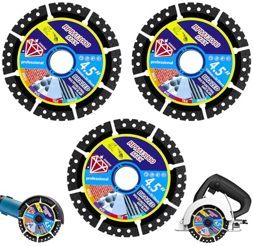 3 PcsDiamond Multi-Purpose Saw Blades,4.5 Angle Grinder Discs for Concrete,Diamond Tile Cutting Disc for Angle Grinder Tool,Dry/Wet Segmented Diamond Saw Blades Cutting Wheel for Marble Tile Steel