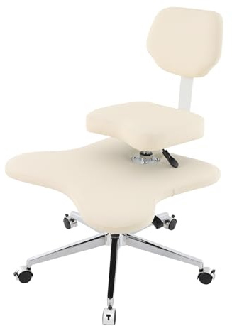 MIIWWOWO Kreuzbeiniger Stuhl mit Rädern -Ergonomischer Meditationsstuhl Höhe Verstellbare - Kreuzbeiniger Bürostuhl für Verschiedene Sitzpositionen 330 LBS (Beige)