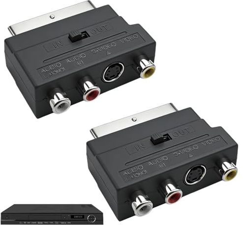 LgCiXli Adaptateur Péritel vers 3X RCA Cinch et S-Vide0 avec Commutateur Entrée/Sortie | Pack de 2 Connecteurs AV pour Numérisation, Magnétoscope et Consoles Rétro