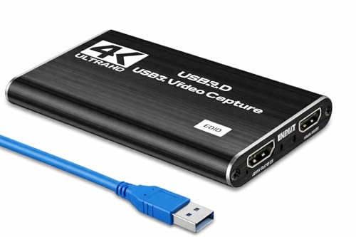 USB 3.0 HDMI Video Capture Card 4K Input 1080P 60FPS Game Capture Device for Streaming, Recording & Broadcasting Compatible with OBS, PS5, PS4, Xbox, Nintendo Switch, Camera, Windows Mac