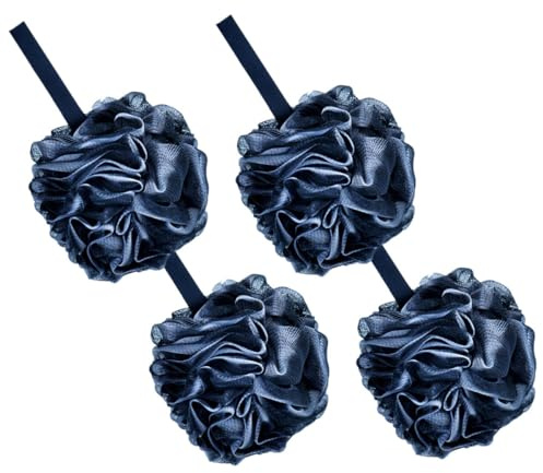 Generic 4pcs Black Shower Loofah Balls with Hanging Rope, Pe Mesh Bath Sponge for Effective Exfoliation and Rinsing Excess Grease, Suitable for Hotel and Family Use