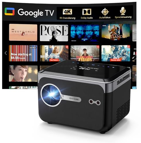 Smart Beamer mit Android OS DB Audio NFC Autofokus LED Tragbarer Heimkino | HDR10+ & MEMC LED Projektor WiFi6 1200ANSI 1080P FHD Handy Decke HDMI ARC Bluetooth 5.4 für Filme, Outdoor & Camping