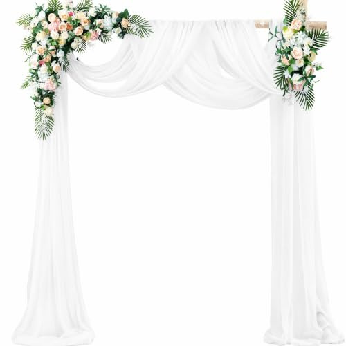 Merzio Wedding Arch Draping Fabric, Chiffon Sheer Voile Backdrop Curtains for Metal Balloon Arch Stand, Elegant Ceremony Reception Arbor Ceiling Decorations for Party Bridal Shower