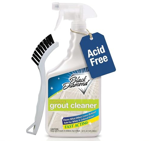 Black Diamond Ultimate Grout Cleaner: Best Cleaner for Tile,Ceramic,Porcelain, Marble Acid-Free Safe Deep Cleaner & Stain Remover for Even The Dirtiest Grout. (1-Quart/1-Brush)