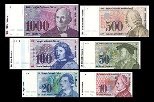 JDS Collection *** 10,20,50,100,500,1000 Schweizer Franken 7. Serie von 1984 - Reproduktion ***