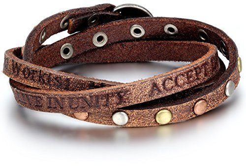 JewelryWe Schmuck Herren Damen Armband, Punk Rock Löwe Geflochten Charm Tribal Armreif, 21-30cm Verstellbaren Größen, Leder Legierung Baumwollseil, Braun Schwarz Silber