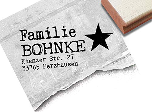 Stempel -Individueller Adressstempel personalisiert STERN 4zeilig - Familienstempel Name Adresse Anschrift, Schule Beruf Familie - zAcheR-fineT