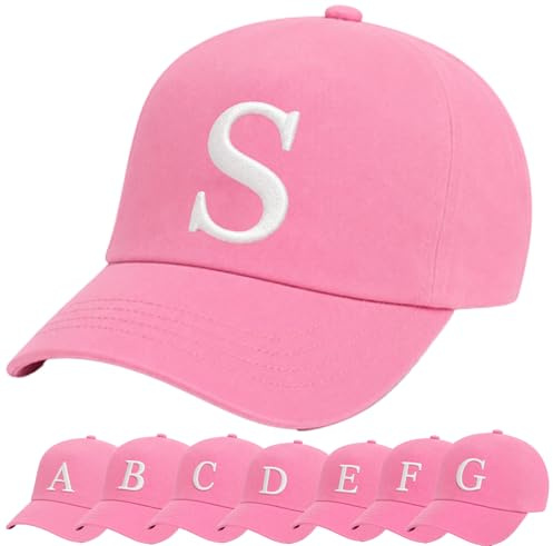 4sold Barn broderad bomull sommar solhatt barn skolbarn kepsar sport hatt Alfabet A-Z pojke flicka justerbar basebollkeps rosa., S, en storlek