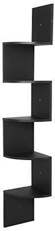 WOLTU Eckregal Hängend Bücherregal, 5 Regalböden 25x25x156cm,Schwarz | CD DVD Regal Bücherregal Zickzack 5 Regalböden für Büro, Wohnzimmer, Schlafzimmer, Küche