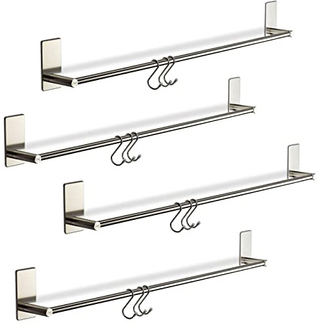 SOTECH 4 x Selbstklebende Handtuchstange TALIDA 745 mm Edelstahl Ø 12 mm | mit jeweils 3 S-Haken für Küche & Bad Küchenreling