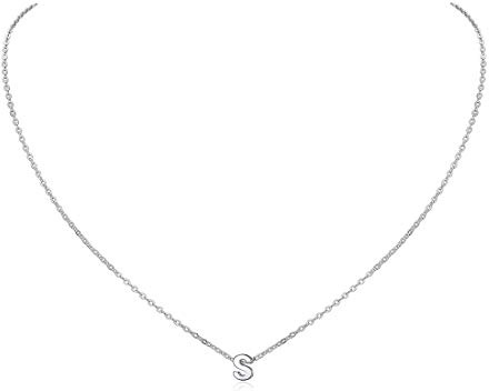 ChicSilver Collar Plata Mujer Inicial S Colgante Letra Mujer Alfabeto