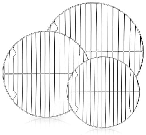 E-far Round Cooking Racks - Size 7½” & 9” & 10½” - Stainless Steel Round Steaming Baking Cooling Rack Set of 3, Multi-Purpose for Canning Air Fryer Pressure Cooker, Dishwasher Safe