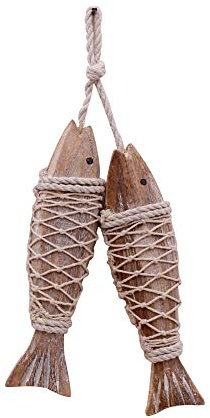 E-view Antique Wood Fish Decor Decorative Wooden Hanging Fish Nautical Indoor Outdoor Decorations Wall Art Ornament