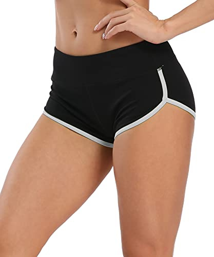 ENEESSI Women's Workout Yoga Shorts Sports Gym Butt Lifting Workout Running Hot Pants Booty Shorts Black/White Medium