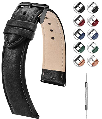 Fullmosa 22 mm klockarmband, läderarmband, ersättningsband, utbytbart klockarmband för herr och dam, 22 mm, svart + svart spänne | Ersättningsarmband Smartwatch 22 mm för män kvinnor, kompatibel med Samsung Galaxy Watch 3 45 mm/Garmin