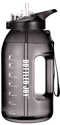 Glaxcidy 2 in 1 Trinkflasche 2,5L BOTTLED JOY Wasserflasche mit Strohhalm und Trinkdeckel, Water Bottle mit Zeitmarkierung zur Messung der täglichen Wasseraufnahme BPA-Frei für Sport
