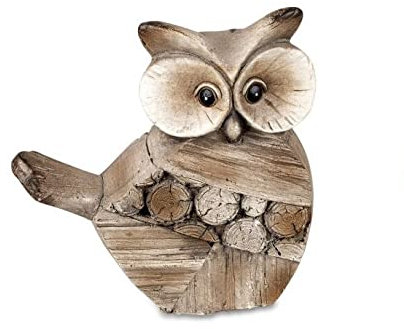 Deko-Figur Eule in Holzoptik 13cm Kunststein natur