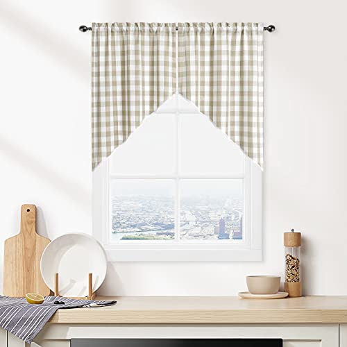 Bapawfish Lot de 2 cantonnières à rayures buffalo beige, rideaux de cuisine rustiques à œillets pour petite fenêtre, 91,4 cm de long, à carreaux gingham, pour cuisines et salles de bain, 71 x 91,4 cm