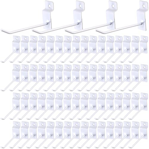 100-pack lamellväggskrokar 10 cm lamellvägg tillbehör lamellvägg hängande krokar lamellbrädor krokar lamellhängare Pegboard grillvägg krok display krok för detaljhandel garage organisation, vit