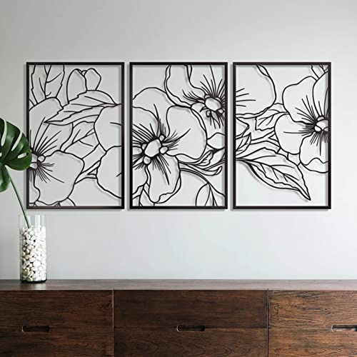 Vivegate Black Minimalist Floral Single Line Metal Wall Art Decor - 18X12 3 Packs Black Floral Abstract Minimalist Lines Wall signs for Hanging home wall decor