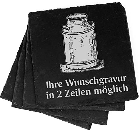 4 x Old Milk Churn Decorative Slate Coasters Customisable Engraving Set - 11 x 11 cm Bottle Coasters Glass Coasters Cup Coasters