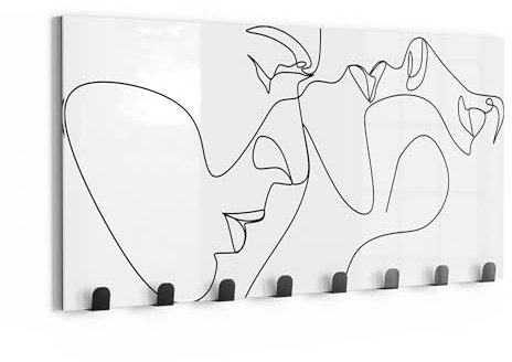 DEQORI Wandgarderobe Glas & Metall | Motiv Liebespaar Silhouette | 60x30 cm | Design Haken-Leiste modern | Garderoben-Paneel für Flur, Wohnzimmer & Schlafzimmer | magnetisch & beschreibbar