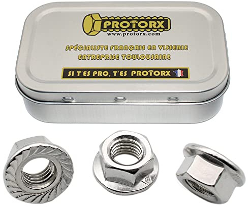Tuerca de montaje con gránteo M10: caja de 15 tornillos de acero inoxidable para tornillos arandela | Tuerca de freno hexagonal con cuello | Tuerca de bloqueo de acero A2 antióxido – DIN 6923 | Caja