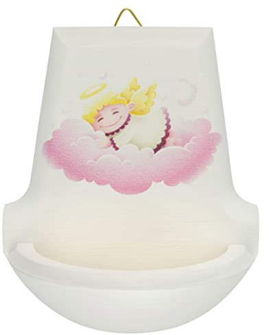 MaMeMi Holz-Weihkessel weiß mit Schutzengel-Motiv Berg-Ahorn