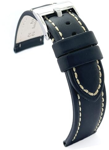 diloy Correa reloj cuero engrasado con costura blanca 377 | Pulsera de piel vacuno hombre o mujer deportivo grosor 4mm costura en blanco con cambio rápido o herramientas