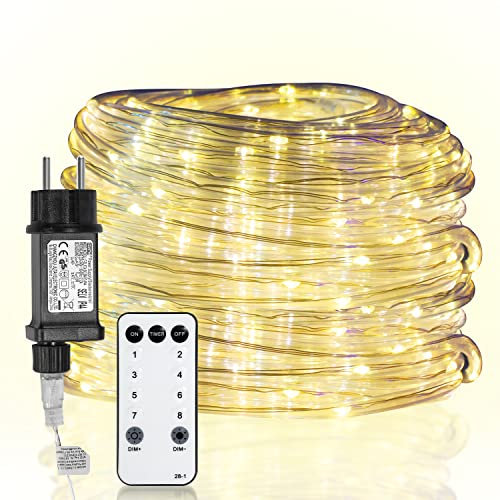 Sonnewelt Lichterschlauch AussenV 10M 100LEDs, Lichtschlauch Außen Innen 8 Modi Lichtschlauch für Weihnachten, Party. lichterschlauch mit Fernsteuerung. Wasserdicht Außenlichterkette-Warmweiß
