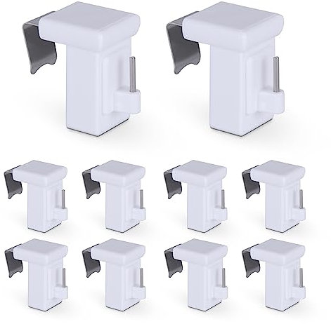 Bestlivings Klemmträger Weiß 10er Pack - für Vitragestangen/Scheibenstangen- Fensterrahmen 10-27mm - Klemmfix Dekohaken - Universal Fensterhaken zur Fensterdekoration
