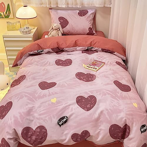 GETIYA Elegant Herz Bettwäsche 135x200 Baumwolle Bettwäsche Rosa Altrosa Herz Muster Bettbezug Damen Mädchen Bettwaesche Rosa Einzelbett Wendebettwäsche mit 1 Kissenbezug 80x80