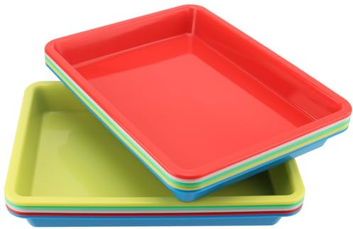 MOUYAT 15 Pcs Plastic Art Trays, 27.5x21x3cm Plastic Activity Trays Craft Organizer Tray, Multicoloured Plastic Tray for Classroom Art and Crafts Organizing, 5 Colors