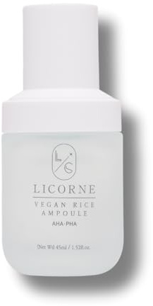LICORNE Vegan Rice Ampoule - Hydrating & Texture Refining Face Serum with AHA, PHA & Betaine - Lightweight Glass Skin Essence & Makeup Primer for Daily Use, 1.52 Fl Oz