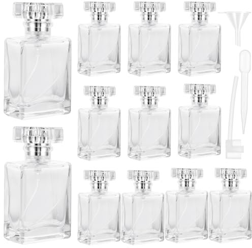 MUXHEL 12 Stück 30ml Parfümzerstäuber für Unterwegs, Nachfüllbar Parfüm Flakon Glas Flasche, Leer Sprühflasche mit Zerstäuber Pumpe & Trichter & Tropfer für Lotion Ätherisches Öl