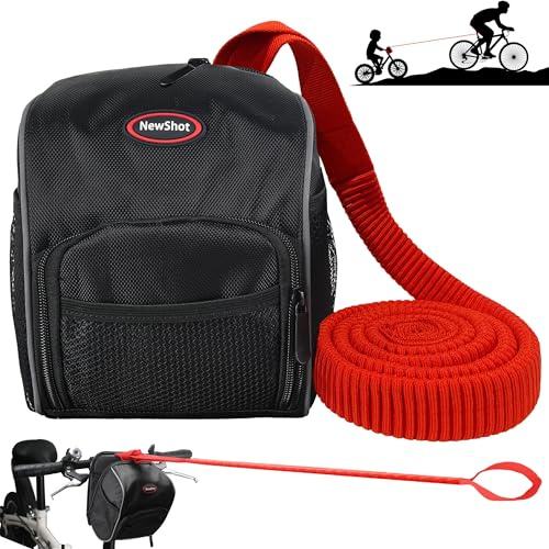 Bike Towing System, Retractable Bungee Tow Rope Bag - Pull Behind Leash for Kids Adult Bicycle, MTB - Assembly in Seconds