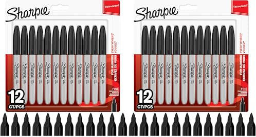 Sharpie Permanent Markers | Fine Point | Black | 12 Count (Pack of 2)