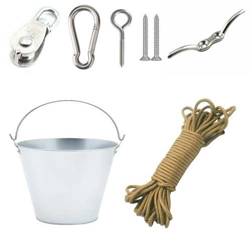 DIY Treehouse Bucket Pulley Kit for Kids – Outdoor Playground Accessory, Easy Lift System for Backyard Playsets, Includes Wide Bucket and Strong Nylon Rope, Fits Most Treehouses