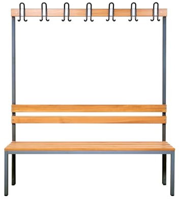 furni24 Umkleidesitzbank mit Stahlrahmen, Garderobenbank Sportraum Bank für Fitnessstudio Buche Echtholz, lackierter, Hakenleiste und TÜV/GS getestet - 150 cm Einseitige - Anthrazit