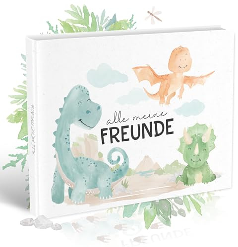 Bonbon Villa Dino Freundebuch mit Dinosaurier, Grundschule und Kindergarten, Alle Meine Freunde, Freundschaftsbuch, Schulfreundebuch, Kindergartenfreundebuch, Junge und Mädchen, DIN A5