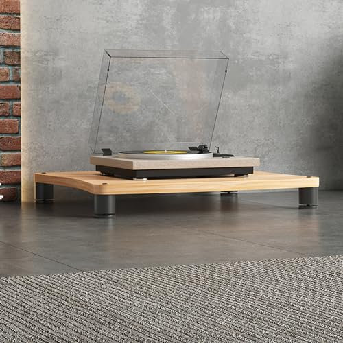 YVYKFZD Audio Rack HiFi Regal, bodenstehender HiFi Rack Komponentenschrank, Phonoschrank Aufbewahrungsregal aus Holz mit verstellbaren Füßen, offener Record Player Stand(Color:Wood,Size:1 Tier-23.6X1