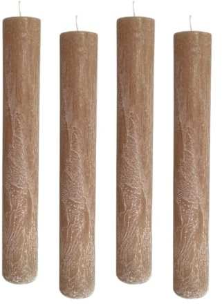 ukiyo 4er Pack Rustikale Stabkerzen H:24 cm Ø:3,4 cm - 24 Stunden Brenndauer - Dicke Kerzen Dinnerkerzen Tafelkerzen Kirchenkerzen, Farbe:Sandbraun