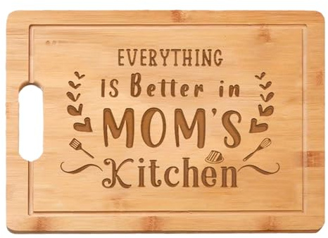 ONEMEAN Carved Bamboo Wooden Chopping Board, Personalised Gift for Mom, Grandma on Mother's Day, Christmas Day