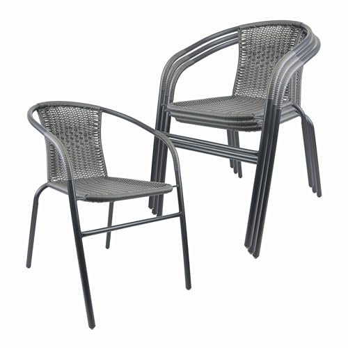 Nexos 4er Set Bistrostuhl Marseille aus Poly-Rattan Stahlgestell – Farbe: Rahmen SCHWARZ/Bespannung GRAU