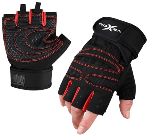 VEXON Guanti sportivi a mezza gamba, pelle e microfibra con cuscinetti in gel, traspiranti ed elastici (X-Large)