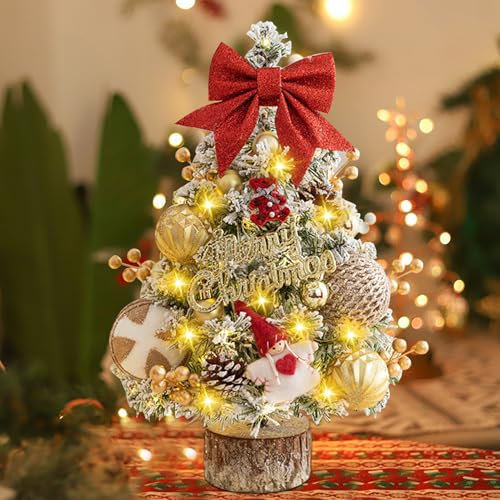 Kleiner Weihnachtsbaum mit Beleuchtung, Künstlicher Weihnachtsbaum mit Beleuchtung, LED Weihnachtsdeko Weihnachtsbaum Holz, Mini Weihnachtsbaum für Tischdeko Weihnachten Deko (C)