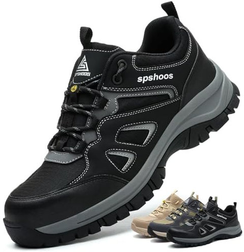 Zapatos de Seguridad para Hombre Mujer S1P ESD Zapatillas Trabajo Comodos Calzado de Seguridad Ligero con Punta de Acero Negro EU 43